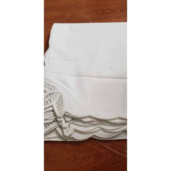 Vintage Linen Embroidered & Bobbin Lace  Dinner Napkins New Old Stock 2 designs - Picture 8 of 12